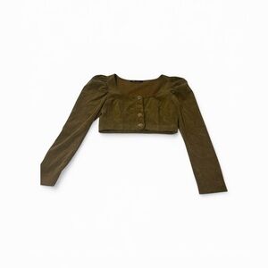 Olive Green Long Sleeve Crop Top